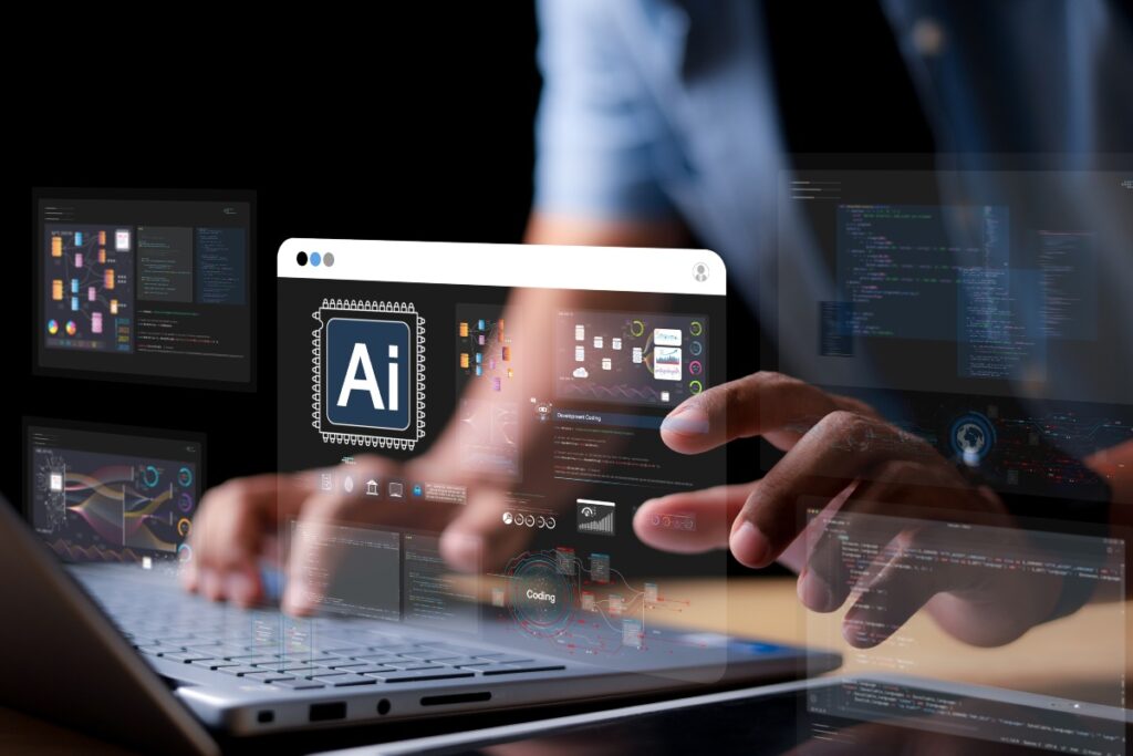 Uomo che usa un pc e dei tool di AI