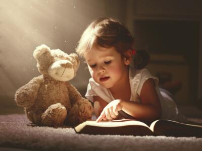 Una bambina legge un libro