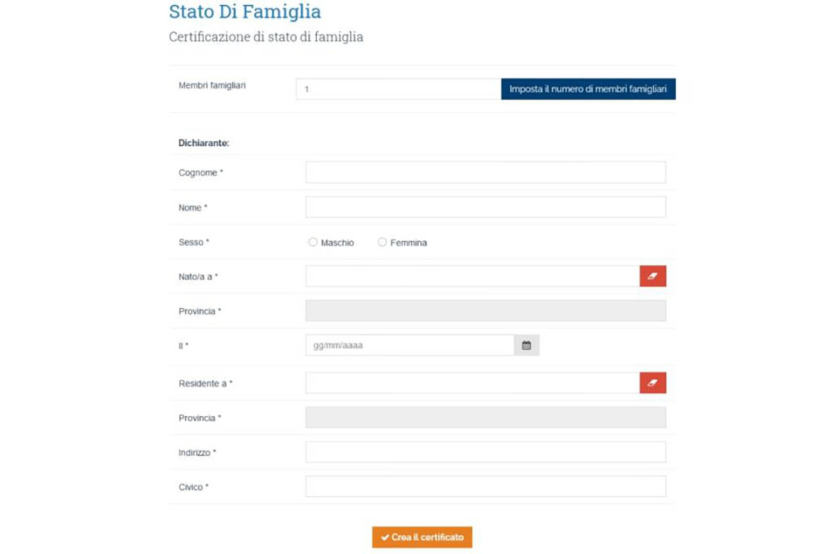modulo di stato di famiglia