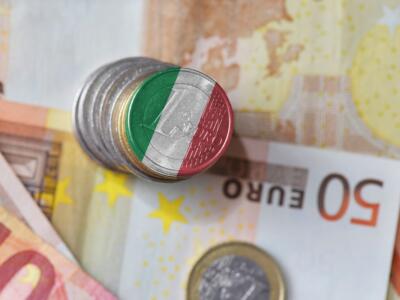 Moneta da 1 euro italiana e altre banconote