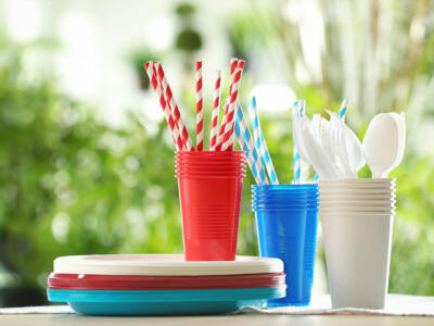 Piatti, bicchieri, posate e cannucce in plastica monouso
