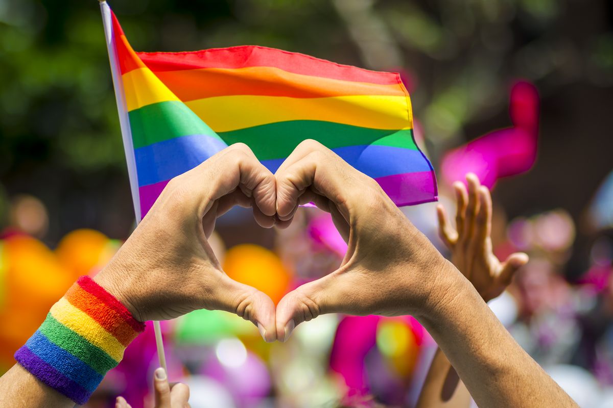 La bandiera arcobaleno a una manifestazione LGBTQIA+