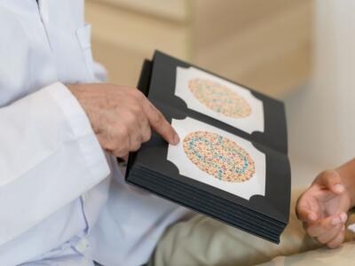 Un bambino sottoposto a un esame visivo dei colori