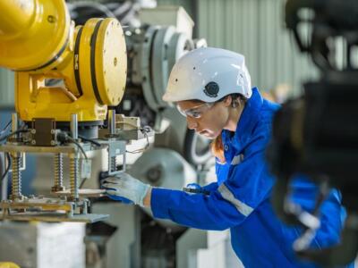 Un'operaia al lavoro in fabbrica