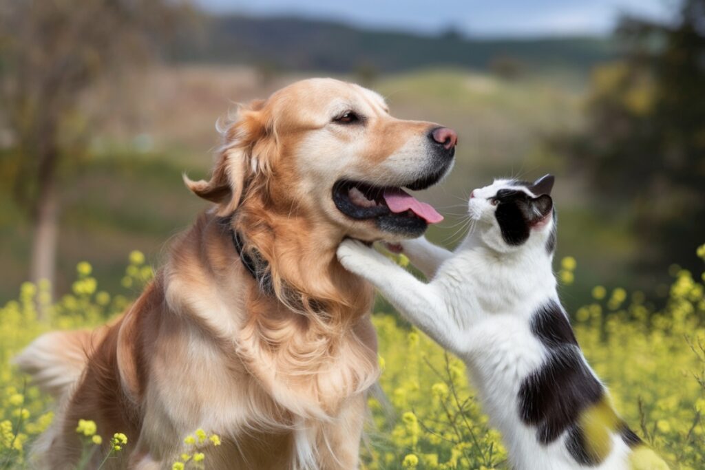 Cane e gatto giocano insieme