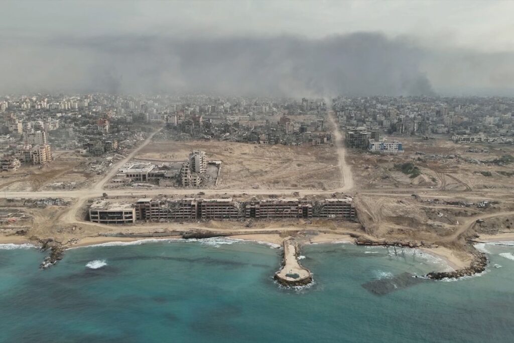 La visione di un drone sulla parte nord di Gaza nella guerra con Israele