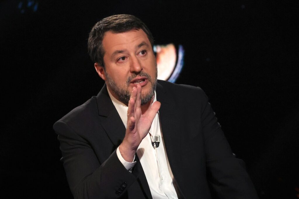 Matteo Salvini ospite del talk show "Belve", registrato negli studi Rai.