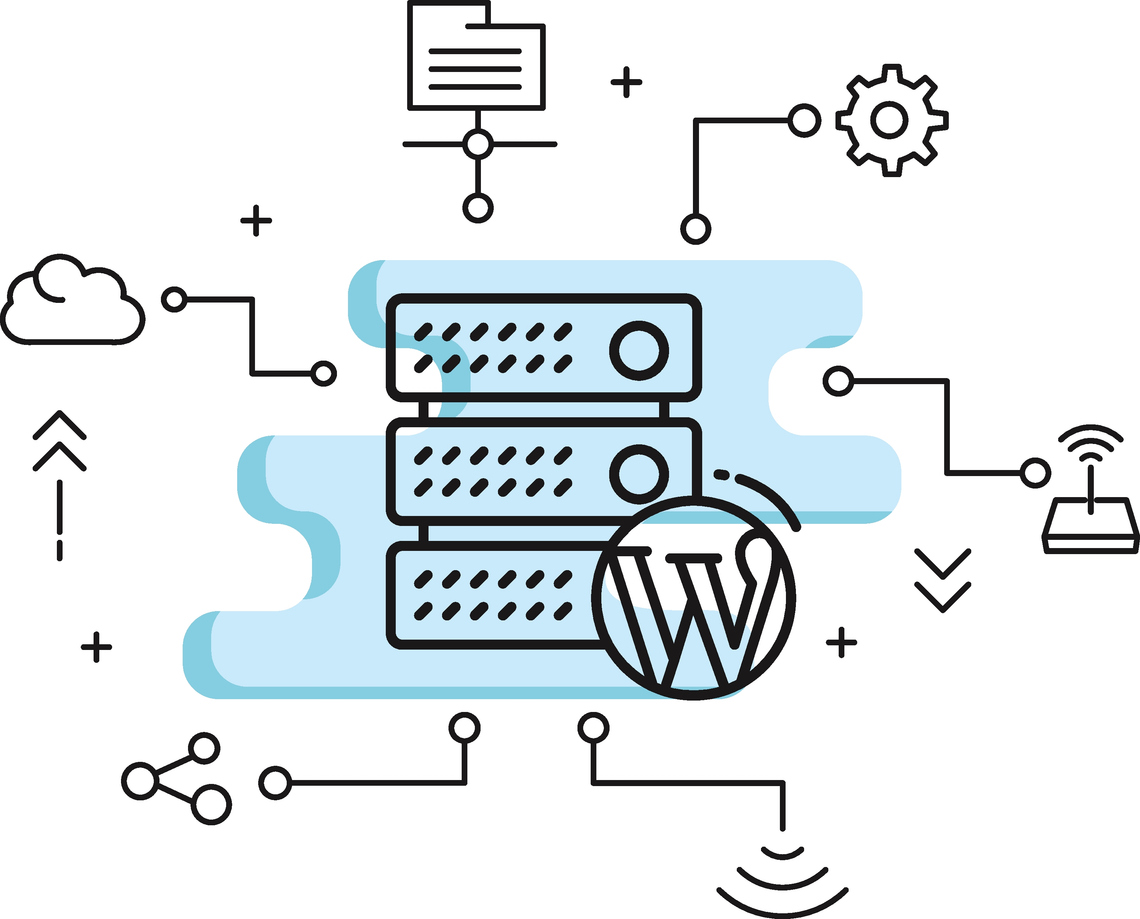 CMS blog Hosting Concept, WordPress Blog Optimized Server Vector Icon Design, Cloud computing and Web hosting services Symbol, Content Management Server stock illustration