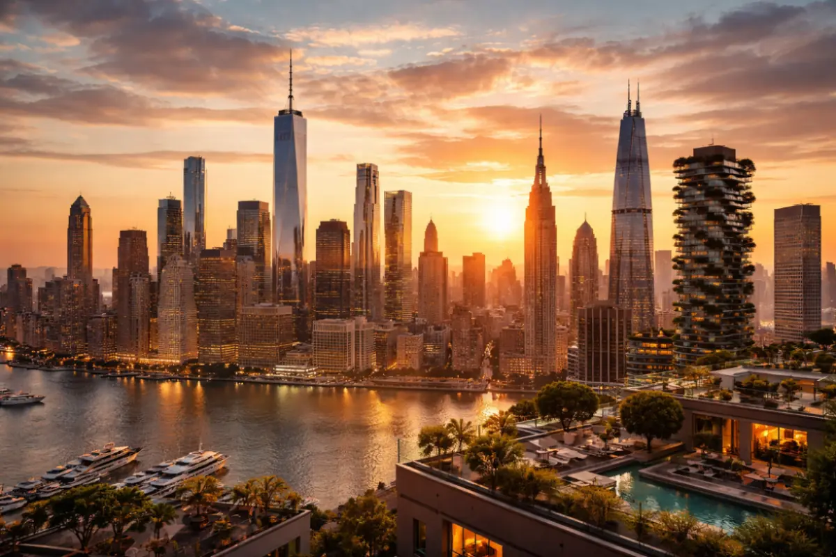 Skyline di città globali con grattacieli e residenze di lusso dove vivono i miliardari