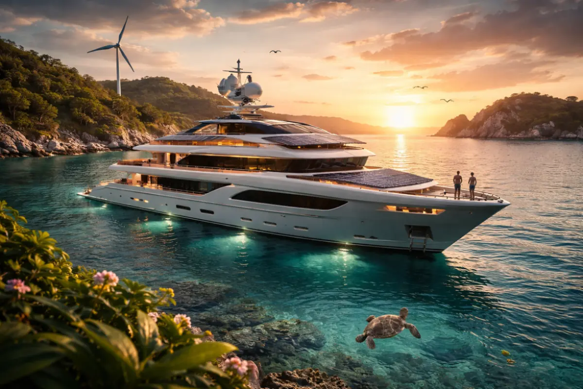 Super yacht in contesto dove si evidenzia il rispetto per la natura