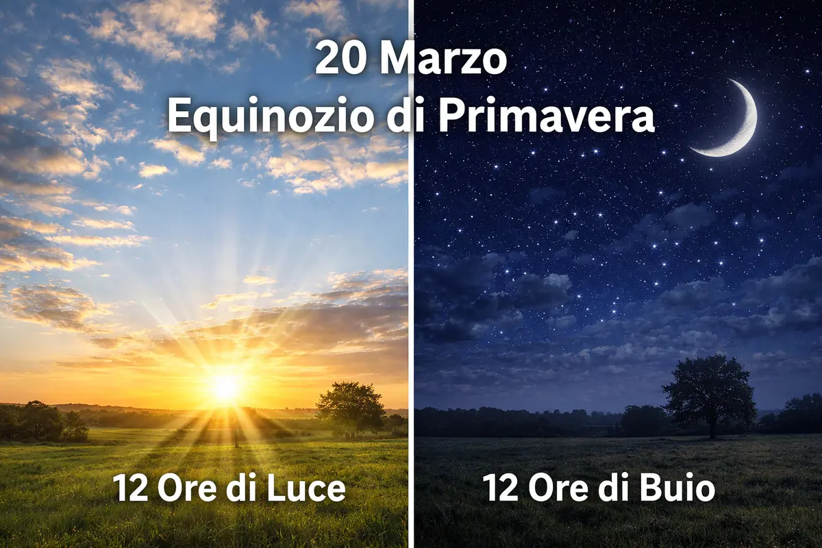Equinozio di primavera con metà giorno e metà notte a simboleggiare luce e buio