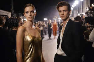 Modello e modella in posa su una passerella