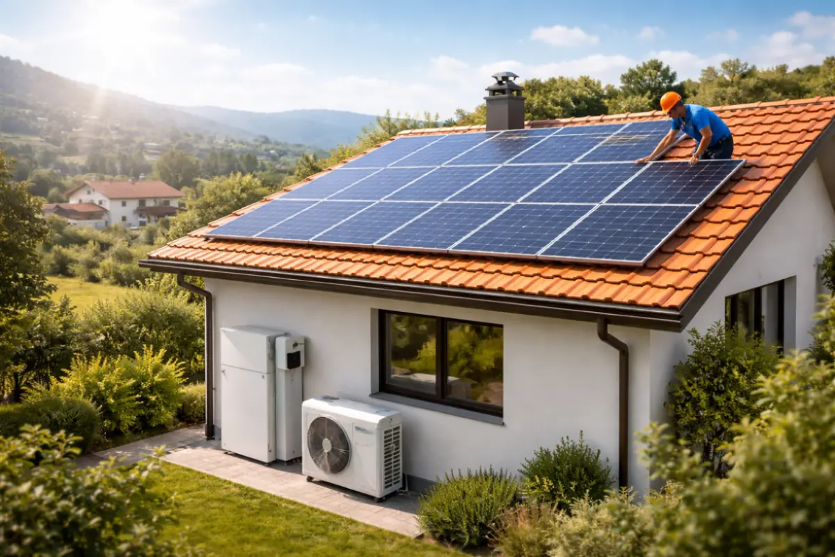 impianto fotovoltaico domestico con pannelli solari sul tetto di una casa