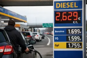 Stazione di servizio in autostrada con prezzo del gasolio oltre 2,6 euro al litro
