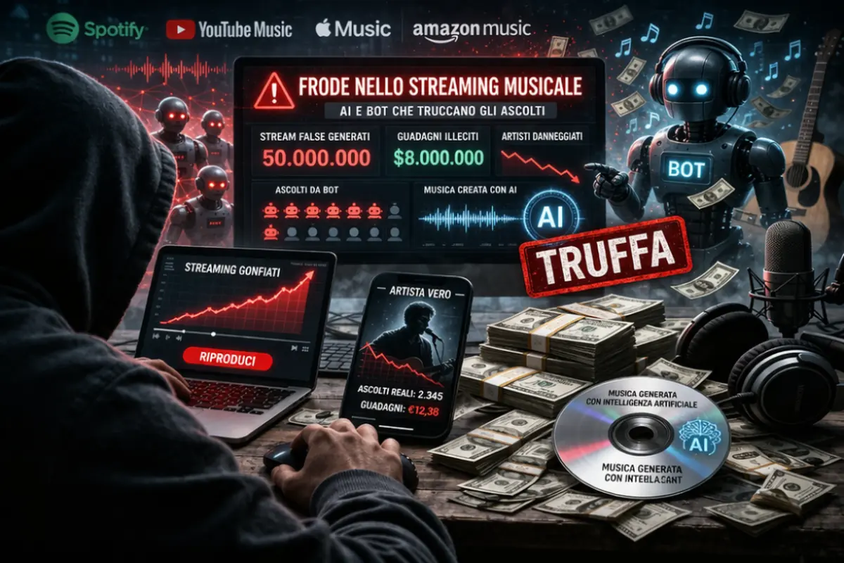 Frode nello streaming musicale con AI e bot che generano ascolti falsi e guadagni illeciti