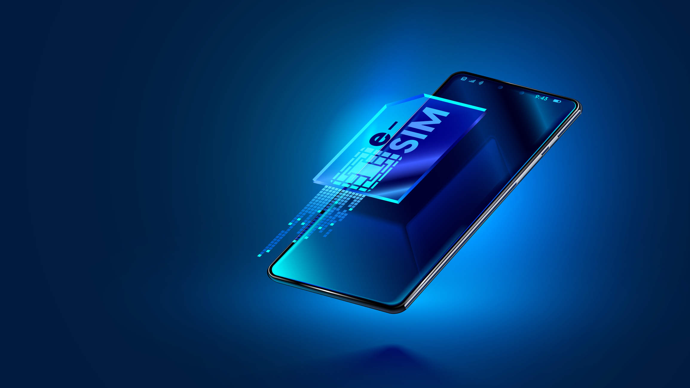 Esim mobile phone. Digital virtual electronic sim card of smart phone. Esim technology concept.